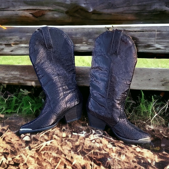 REBA Studded Metallic Bronze Leather Cowboy Boots 5.5 Biker Western Cowgirl - Picture 5 of 15